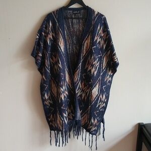 Southwest Knit Shawl Cardigan Blanket Poncho Wrap Aztec Western Cowgirl OS